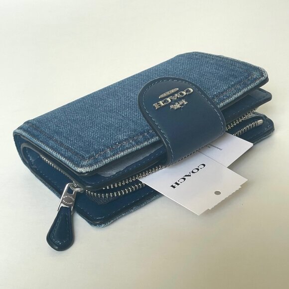 Coach Medium Corner Zip Wallet CA096 Signature Denim Cotton Compact ID - Picture 6 of 10